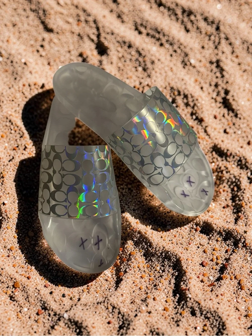 Coach Clear Iridescent Logo Jelly Pool Slides Slip On Sandals Size 10 Women's